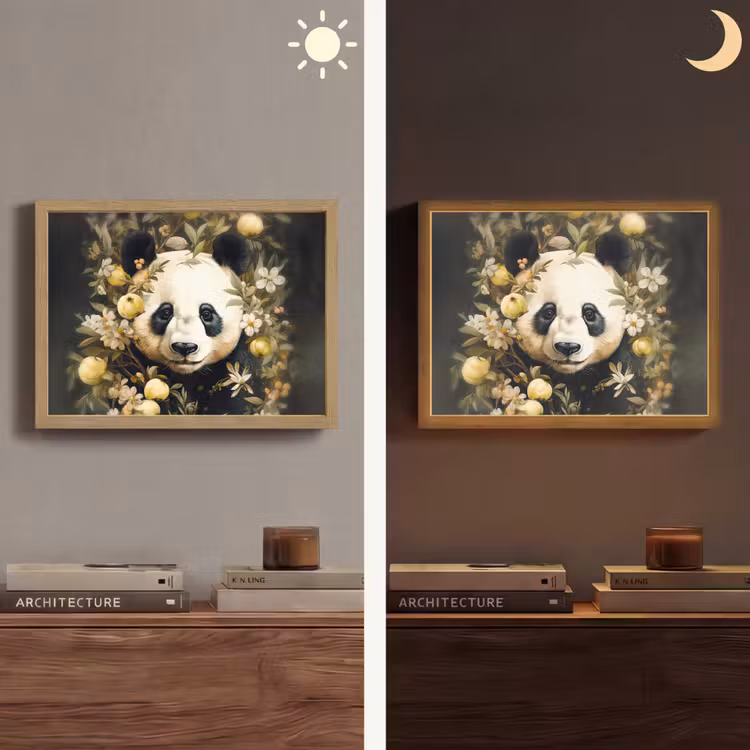 Panda - Pandabeer - Wilde dieren - Natuur - Bloemen Light Box met batterij (Wandlamp) middel -sfeer3