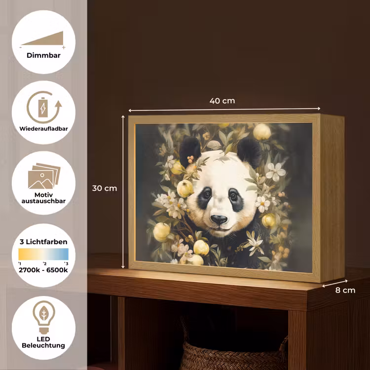 Panda - Pandabeer - Wilde dieren - Natuur - Bloemen Light Box met batterij (Wandlamp) middel -USP_websiteoverzichtDE
