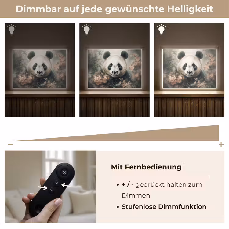 Panda - Dieren - Bloemen - Planten Light Box met batterij (Wandlamp) middel -USP_dimbaarDE