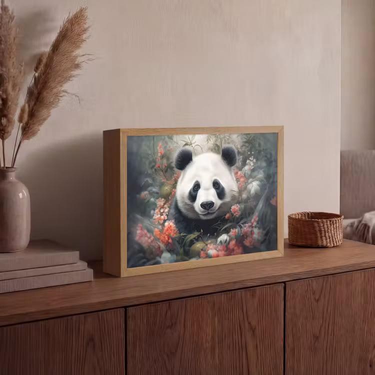 Panda - Wilde dieren - Bloemen - Natuur Light Box met batterij (Wandlamp) middel -sfeer2