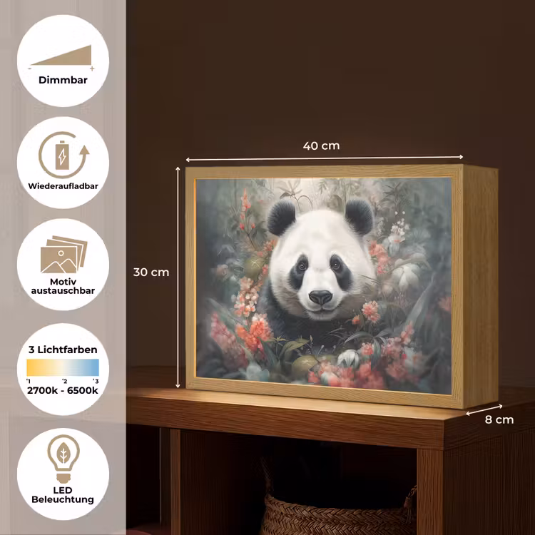 Panda - Wilde dieren - Bloemen - Natuur Light Box met batterij (Wandlamp) middel -USP_websiteoverzichtDE