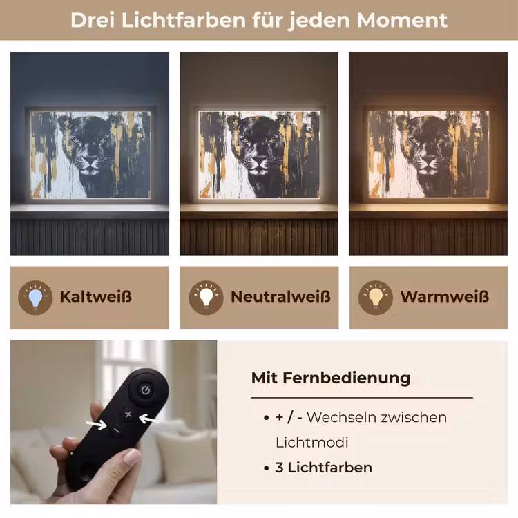 Panter - Zwart - Abstract - Verfstreken Light Box met batterij (Wandlamp) middel -USP_lichtkleurDE