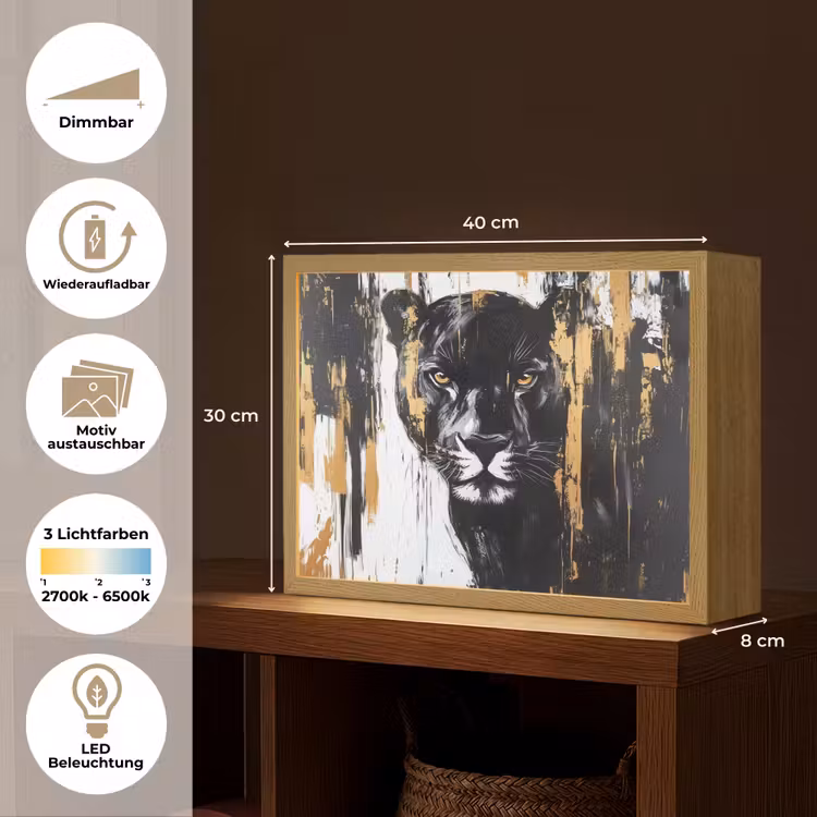 Panter - Zwart - Abstract - Verfstreken Light Box met batterij (Wandlamp) middel -USP_websiteoverzichtDE
