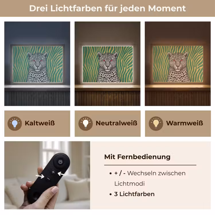 Panter - Zebrapatroon - Groen Light Box met batterij (Wandlamp) middel -USP_lichtkleurDE