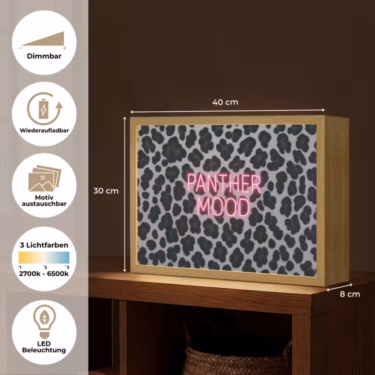 Panterprint - Zwart - Neonletters - Roze Light Box met batterij (Wandlamp) middel -USP_websiteoverzichtDE
