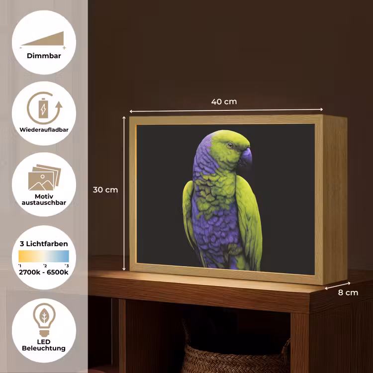 Papegaai - Veren - Opvallend - Groen Light Box met batterij (Wandlamp) middel -USP_websiteoverzichtDE