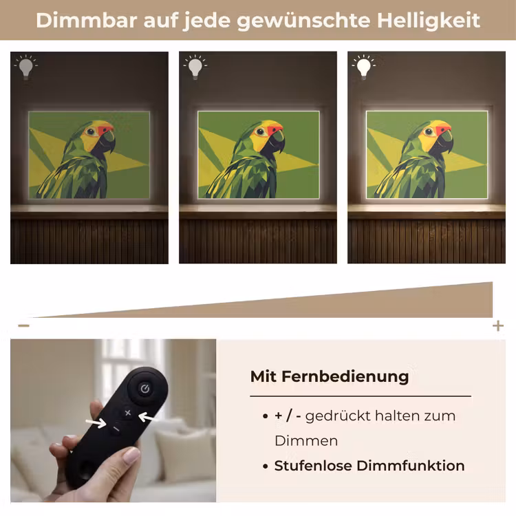 Papegaai - Groen - Snavel - Abstract Light Box met batterij (Wandlamp) middel -USP_dimbaarDE