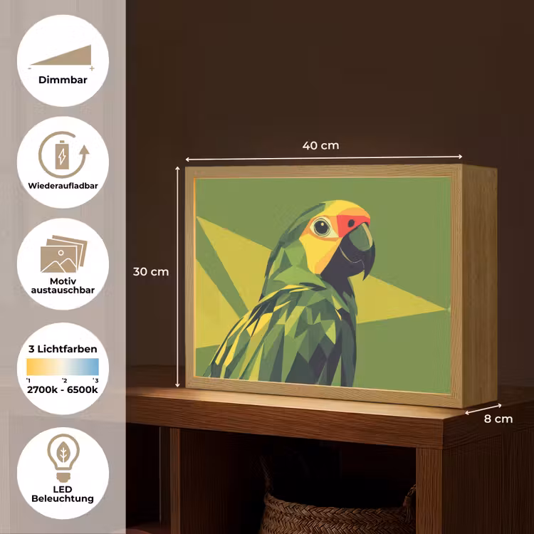 Papegaai - Groen - Snavel - Abstract Light Box met batterij (Wandlamp) middel -USP_websiteoverzichtDE
