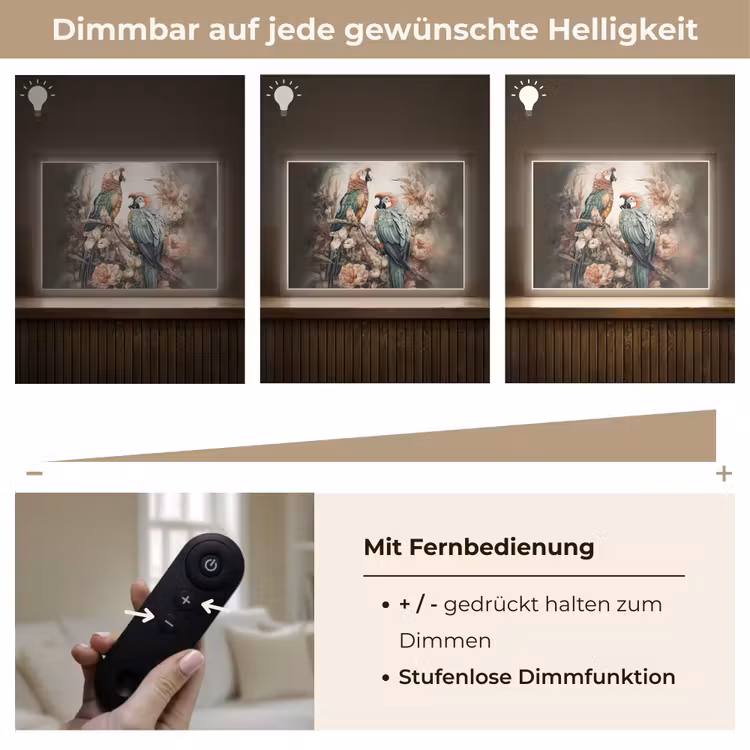 Papegaaien - Vogels - Natuur - Bloemen Light Box met batterij (Wandlamp) middel -USP_dimbaarDE
