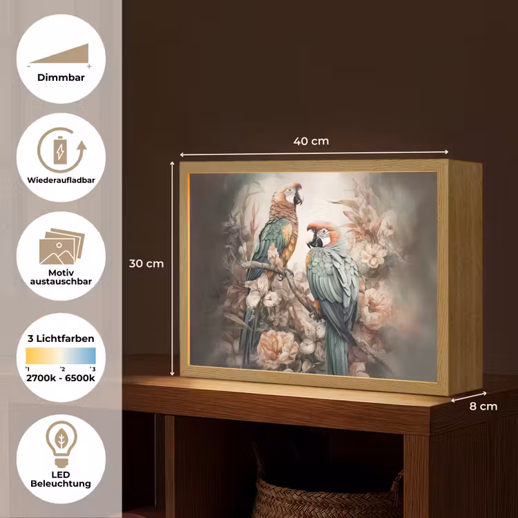 Papegaaien - Vogels - Natuur - Bloemen Light Box met batterij (Wandlamp) middel -USP_websiteoverzichtDE
