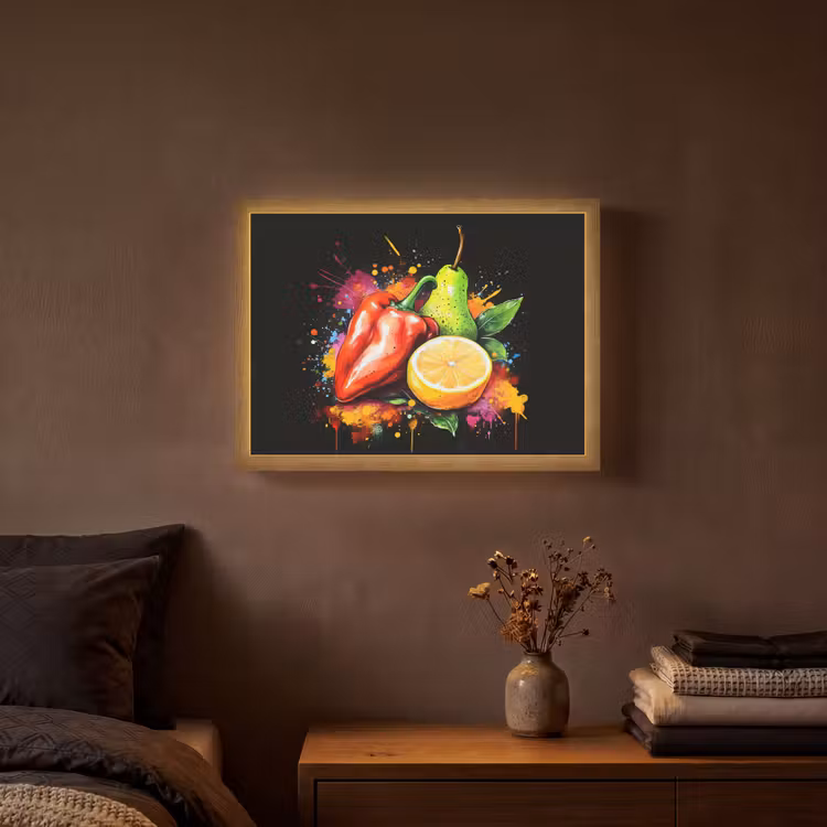 Paprika - Peer - Citroen - Graffiti - Verf - Abstract Light Box met batterij (Wandlamp) middel -sfeer4