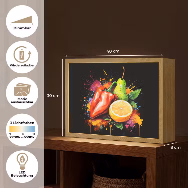 Paprika - Peer - Citroen - Graffiti - Verf - Abstract Light Box met batterij (Wandlamp) middel -USP_websiteoverzichtDE