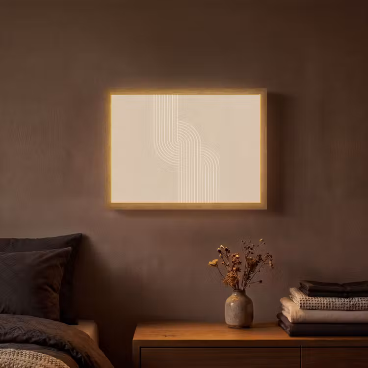 Parallelle lijnen - Lichte textuur - Beige Light Box met batterij (Wandlamp) middel -sfeer4