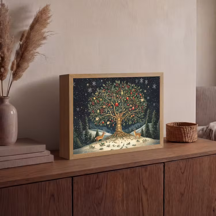 Feestboom - Winterhemel - Kleurrijk Light Box met batterij (Wandlamp) middel -sfeer2