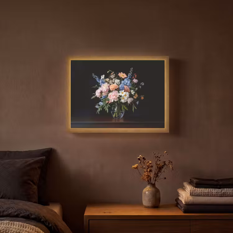 Pastel - Bloemen - Glazen - Vaas Light Box met batterij (Wandlamp) middel -sfeer4