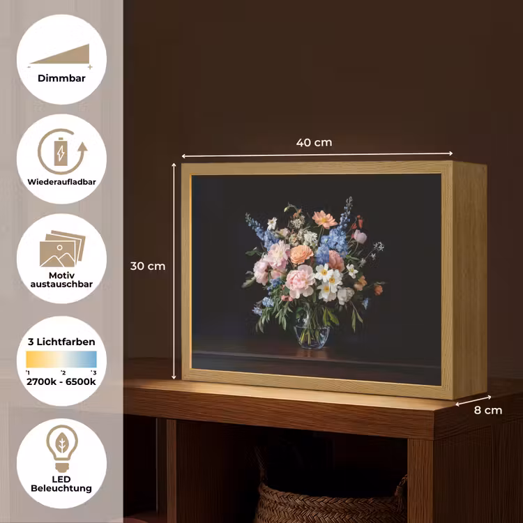 Pastel - Bloemen - Glazen - Vaas Light Box met batterij (Wandlamp) middel -USP_websiteoverzichtDE