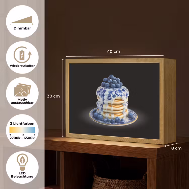 Pannenkoeken - Blauwe Bessen - Bord Light Box met batterij (Wandlamp) middel -USP_websiteoverzichtDE