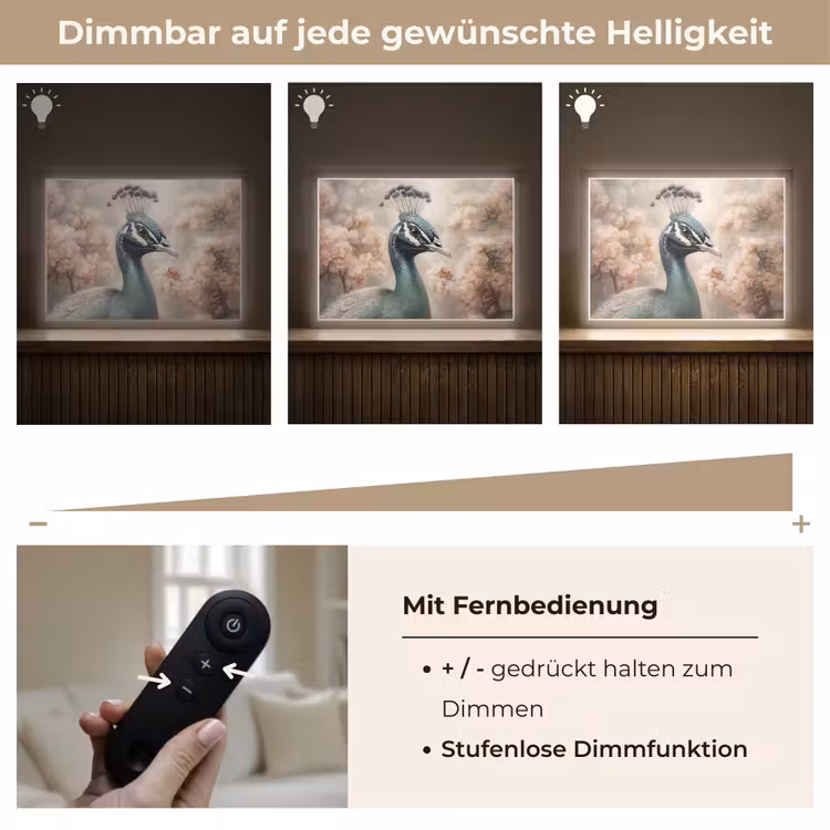 Pauw - Vogels - Bloemen - Boom - Botanisch Light Box met batterij (Wandlamp) middel -USP_dimbaarDE
