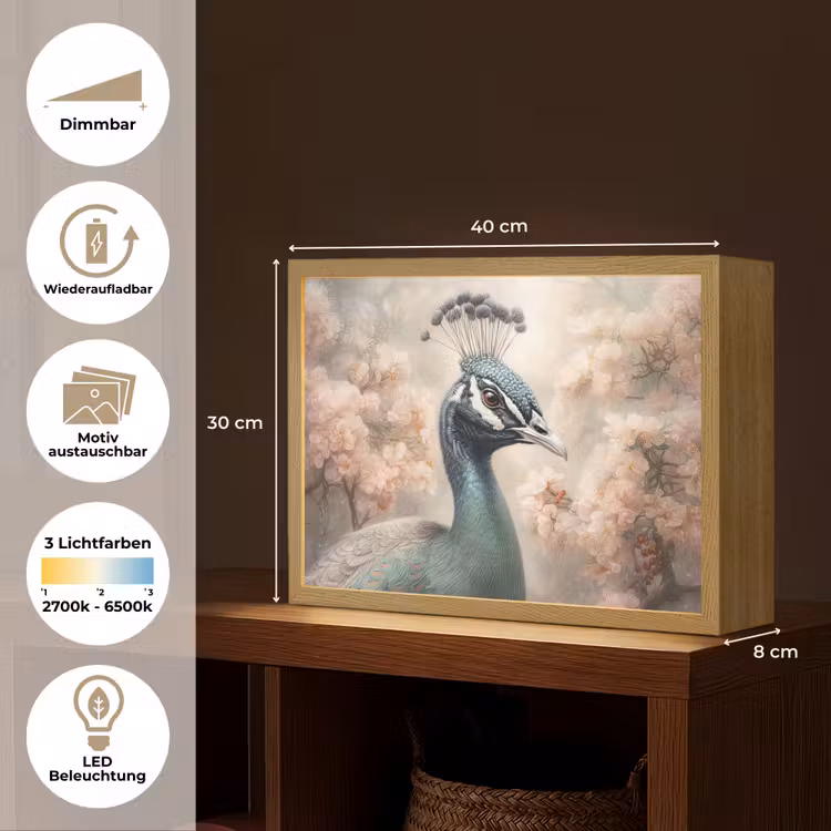 Pauw - Vogels - Bloemen - Boom - Botanisch Light Box met batterij (Wandlamp) middel -USP_websiteoverzichtDE