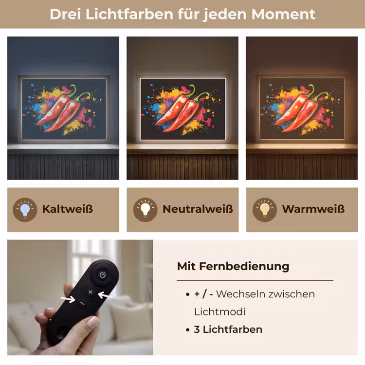 Peper - Graffiti - Verf - Abstract - Modern - Kleurrijk Light Box met batterij (Wandlamp) middel -USP_lichtkleurDE