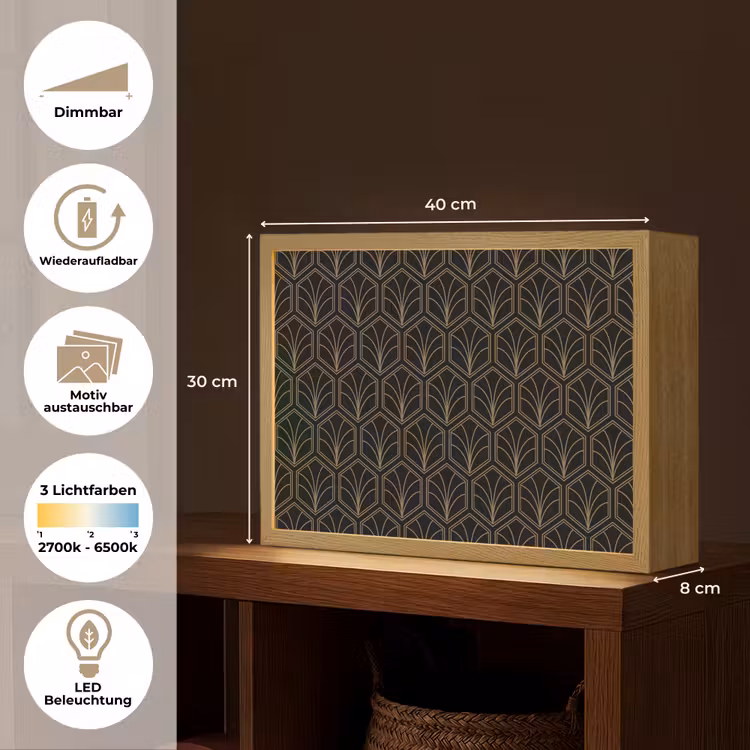 Pijlvorm - Waaier - Goud Light Box met batterij (Wandlamp) middel 907 -USP_websiteoverzichtDE