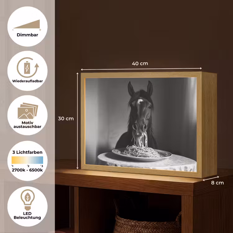 Paard - Bord - Pasta - Tafelkleed - Zwart Wit - Dieren Light Box met batterij (Wandlamp) middel -USP_websiteoverzichtDE