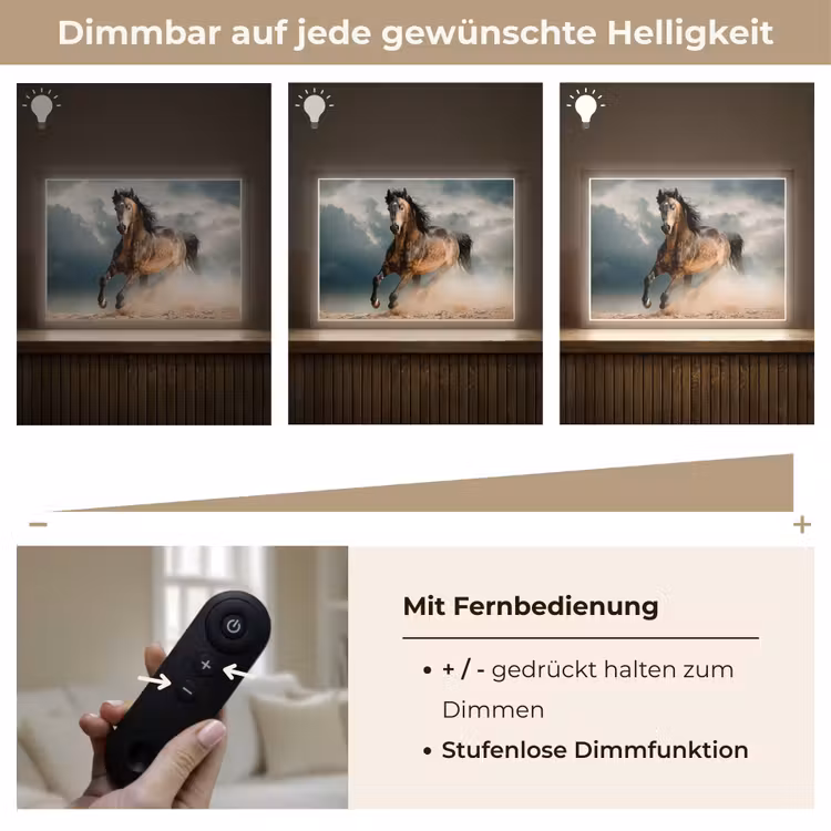 Paard - Dieren - Bruin - Natuur Light Box met batterij (Wandlamp) middel -USP_dimbaarDE