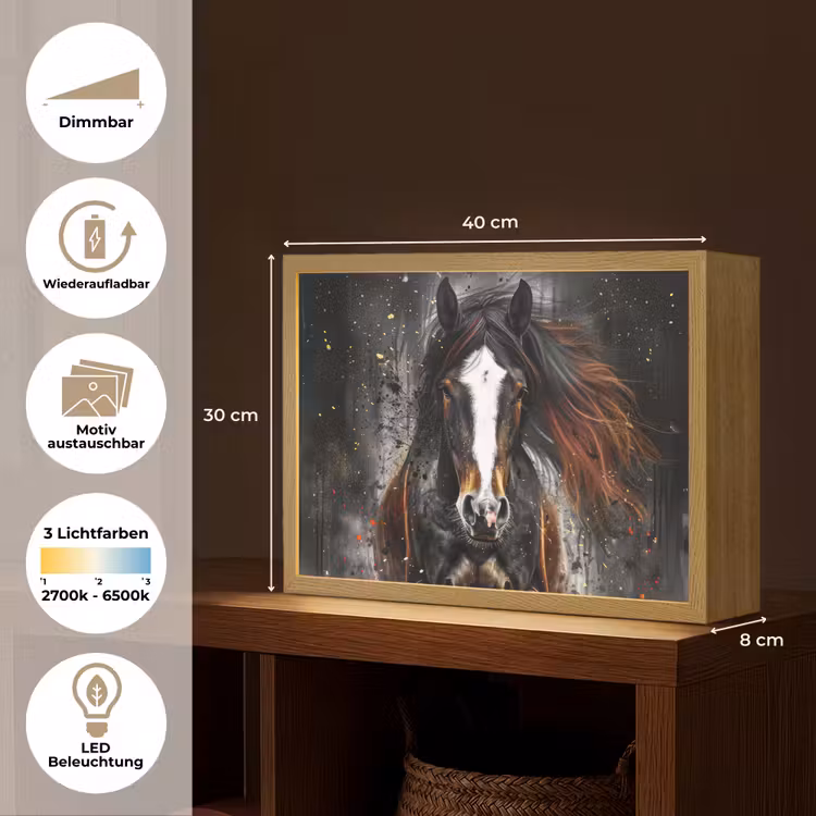 Paard - Dieren - Zwart - Luxe - Modern Light Box met batterij (Wandlamp) middel -USP_websiteoverzichtDE