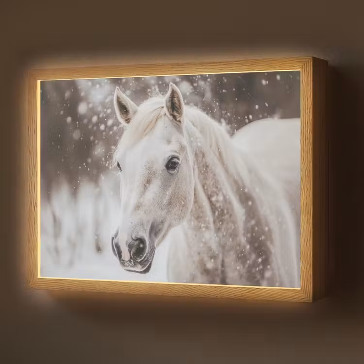 Paard - Wit - Winter - Natuur - Sneeuw - Dieren Light Box met batterij (Wandlamp) middel -z3d_website