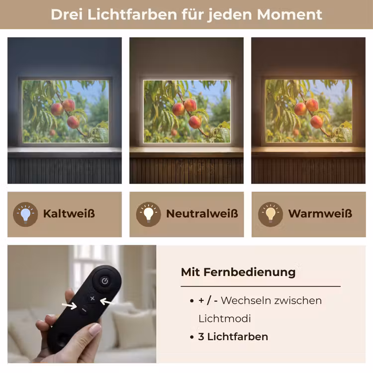 Perzik - Bladeren - Zonlicht Light Box met batterij (Wandlamp) middel -USP_lichtkleurDE