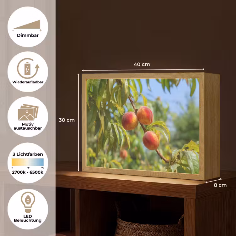 Perzik - Bladeren - Zonlicht Light Box met batterij (Wandlamp) middel -USP_websiteoverzichtDE