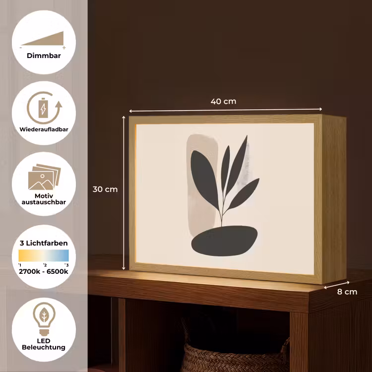 Plant - Beige - Japandi Light Box met batterij (Wandlamp) middel -USP_websiteoverzichtDE