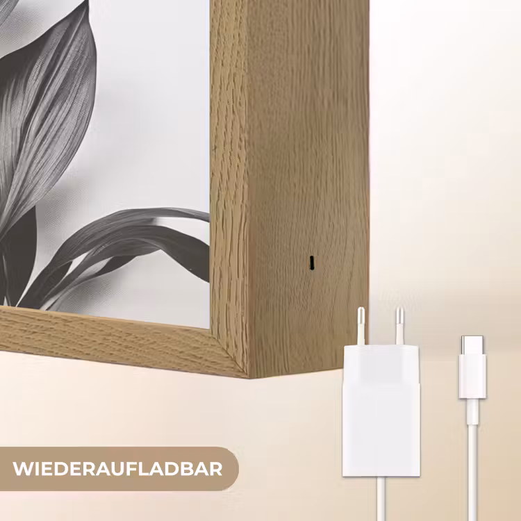 Plant - Bladeren - Minimalistisch - Zwart Light Box met batterij (Wandlamp) middel -USP_websiteoplaadbaarDE