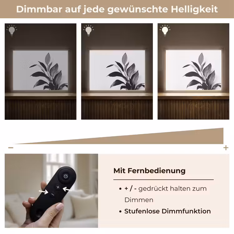 Plant - Bladeren - Minimalistisch - Zwart Light Box met batterij (Wandlamp) middel -USP_dimbaarDE