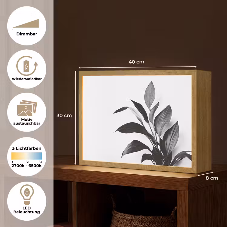 Plant - Bladeren - Minimalistisch - Zwart Light Box met batterij (Wandlamp) middel -USP_websiteoverzichtDE