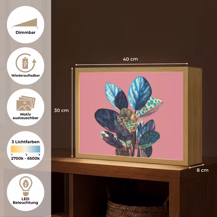 Plant - Bladeren - Stippen - Abstract Light Box met batterij (Wandlamp) middel -USP_websiteoverzichtDE