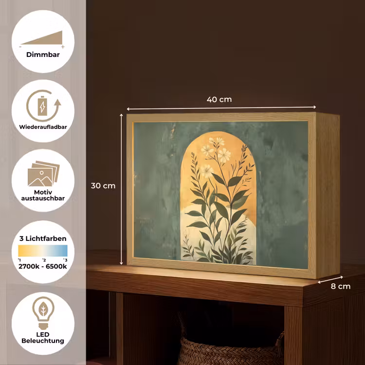 Plant - Bloemen - Wit Light Box met batterij (Wandlamp) middel -USP_websiteoverzichtDE