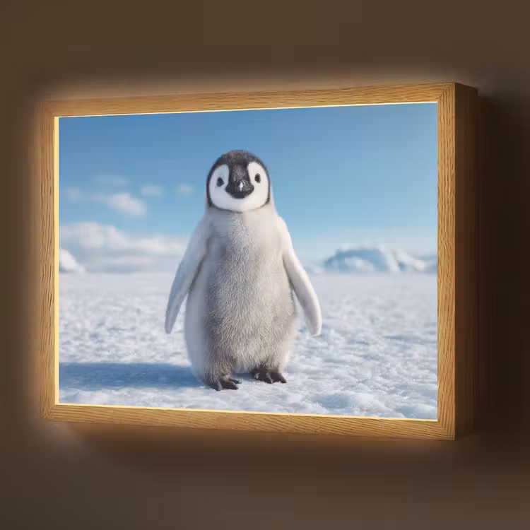Pinguïn - Sneeuw - Landschap - Wit Light Box met batterij (Wandlamp) middel -z3d_website