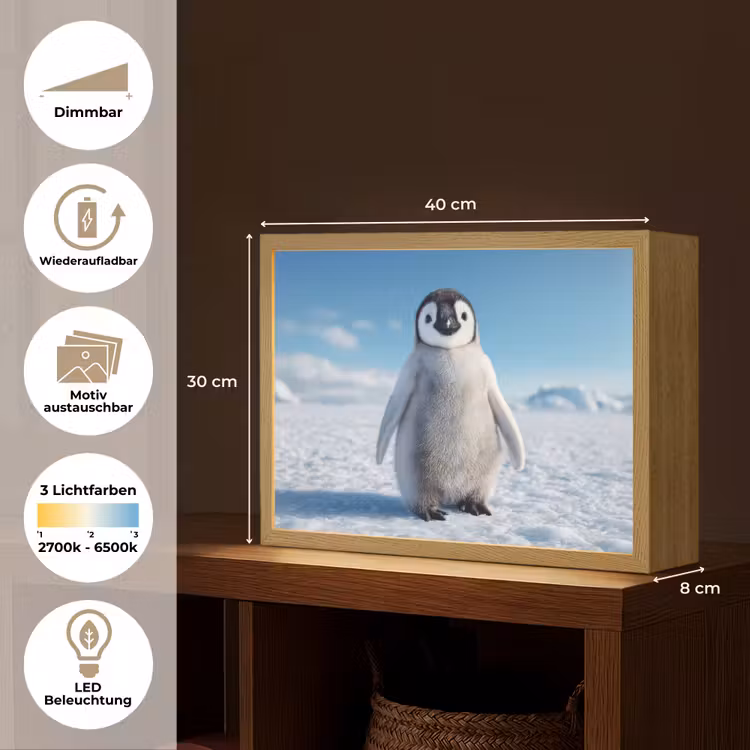Pinguïn - Sneeuw - Landschap - Wit Light Box met batterij (Wandlamp) middel -USP_websiteoverzichtDE