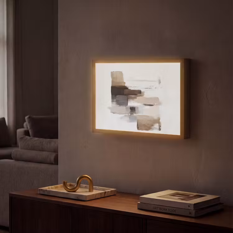 Penseelstreken - Balans - Beige - Bruin Light Box met batterij (Wandlamp) middel -sfeer1