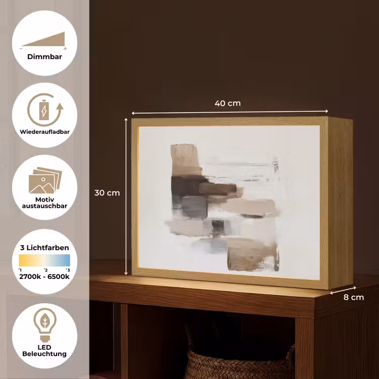 Penseelstreken - Balans - Beige - Bruin Light Box met batterij (Wandlamp) middel -USP_websiteoverzichtDE