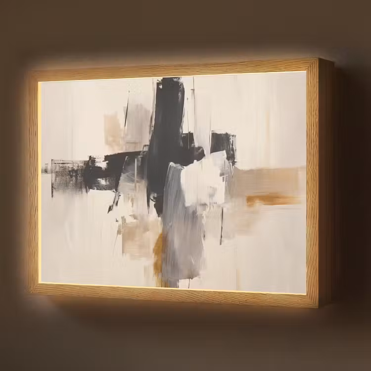 Penseelstreken - Ruw - Abstract - Beige Light Box met batterij (Wandlamp) middel -z3d_website