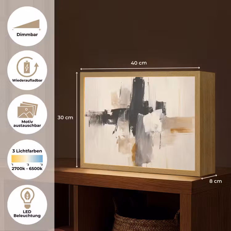 Penseelstreken - Ruw - Abstract - Beige Light Box met batterij (Wandlamp) middel -USP_websiteoverzichtDE