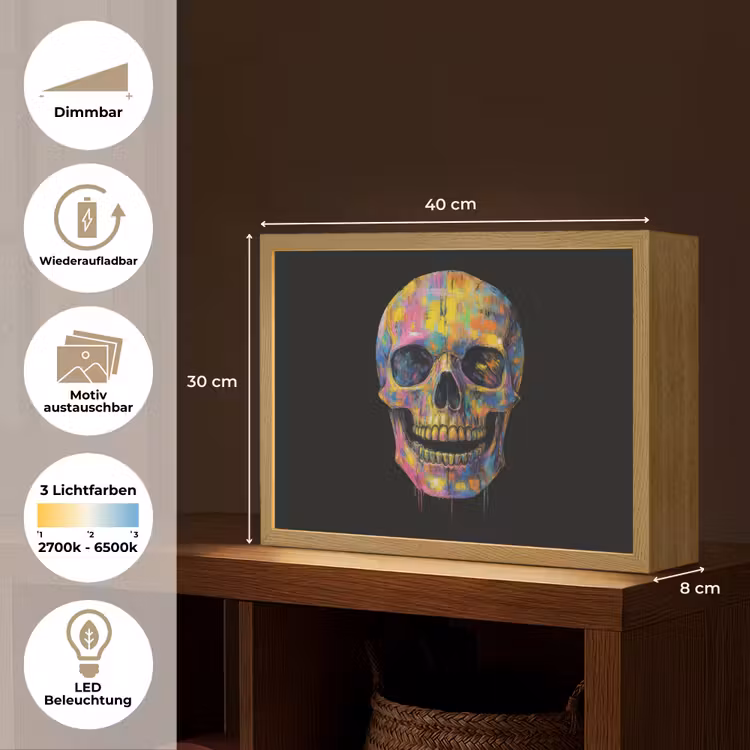 Penseelstreken - Schedel - Kleurrijk - Abstract Light Box met batterij (Wandlamp) middel -USP_websiteoverzichtDE