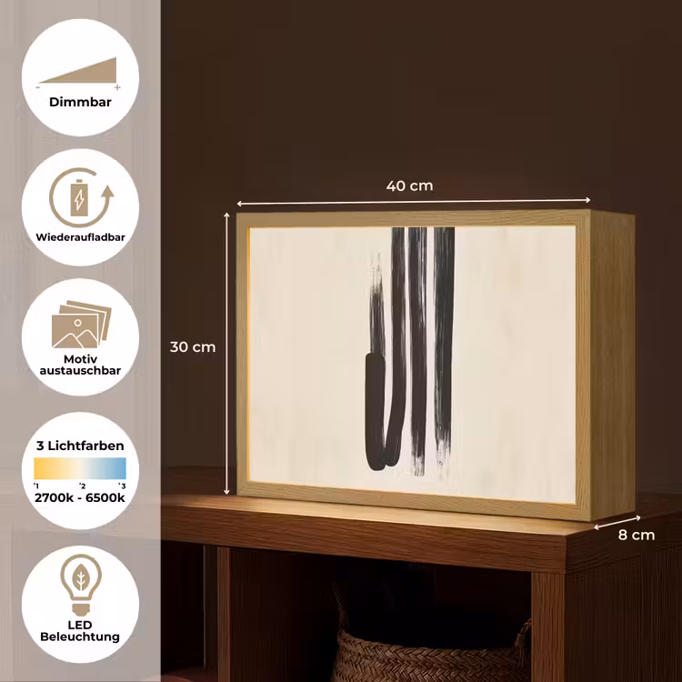 Penseelstreken - Verticaal - Zwart Light Box met batterij (Wandlamp) middel -USP_websiteoverzichtDE