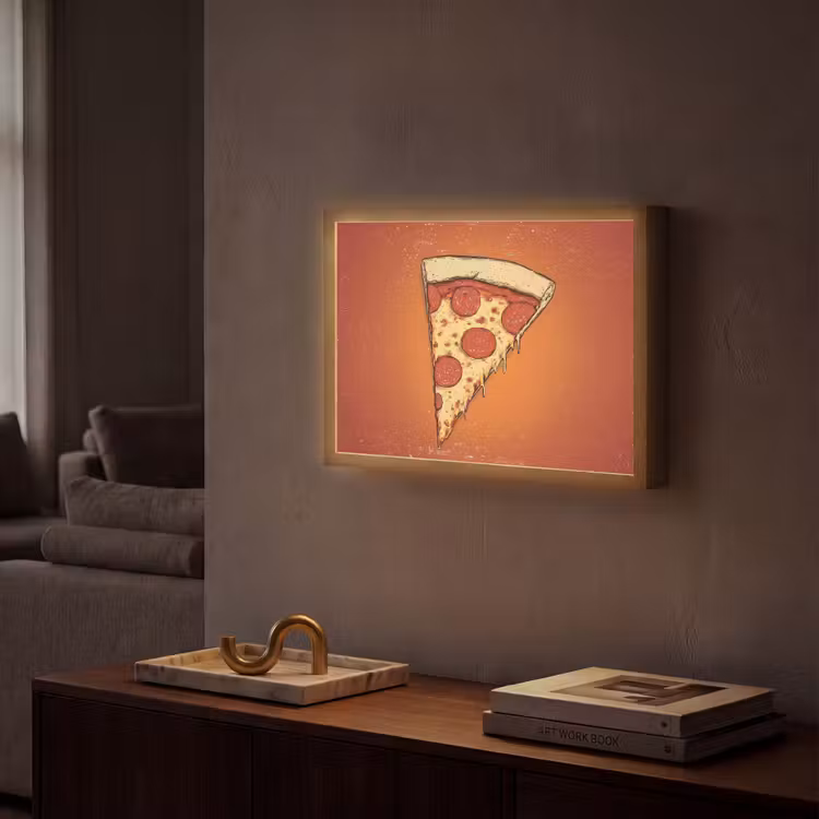 Pizza - Kaas - Rood - Pepperoni Light Box met batterij (Wandlamp) middel -sfeer1