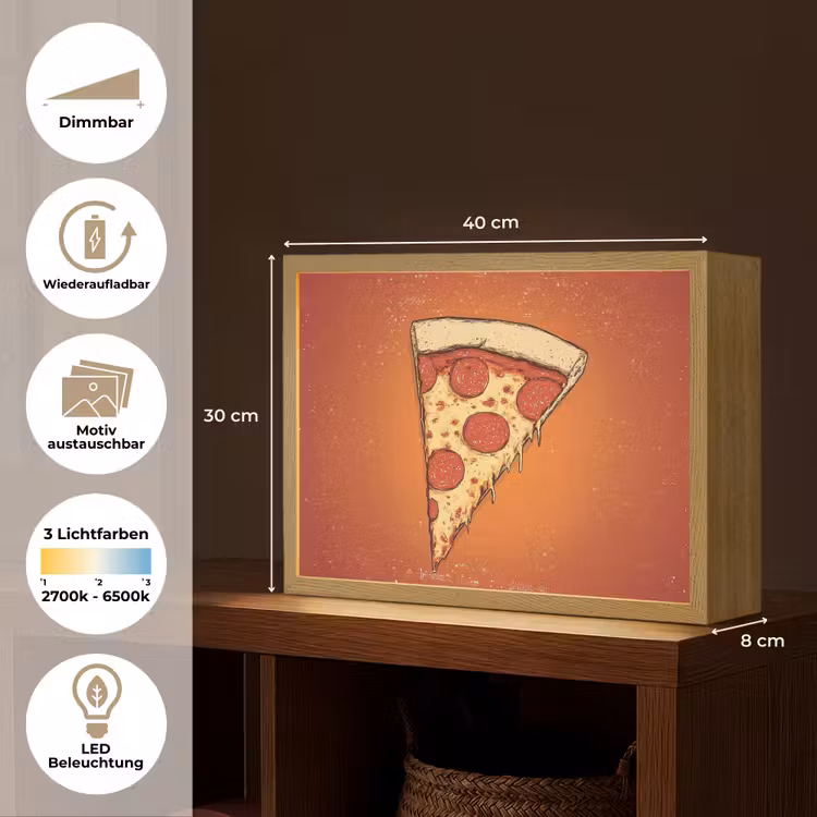 Pizza - Kaas - Rood - Pepperoni Light Box met batterij (Wandlamp) middel -USP_websiteoverzichtDE