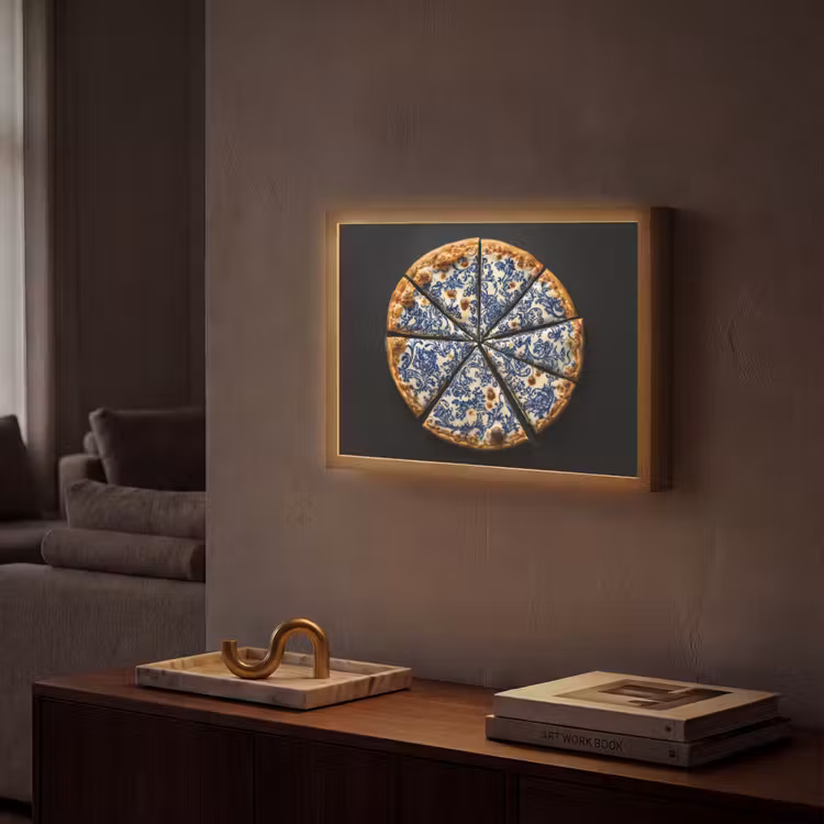 Pizza - Eten - Delftsblauw Light Box met batterij (Wandlamp) middel -sfeer1