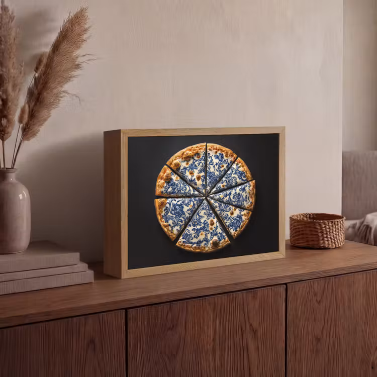 Pizza - Eten - Delftsblauw Light Box met batterij (Wandlamp) middel -sfeer2