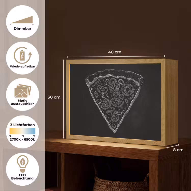 Pizzapunt - Toppings - Krijttekening Light Box met batterij (Wandlamp) middel -USP_websiteoverzichtDE